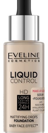 Eveline Liquid Control HD Mattifying Drops Foundation Жидкая тональная основа для лица с ниацинамидом | 010 Light Beige