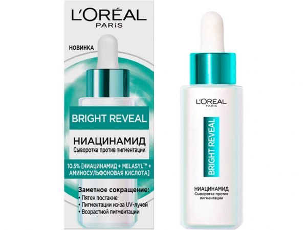 Сыворотка для лица `LOREAL` BRIGHT REVEAL 10.5% [ниацинамид + melasyl + аминосульфоновая кислота] (против пигментации) 30 мл