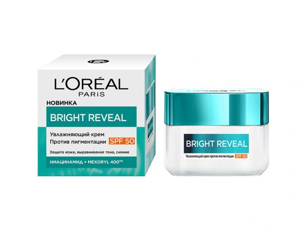 Крем для лица `LOREAL` BRIGHT REVEAL SPF 50 ниацинамид + mexoryl 400 (против пигментации увлажняющий) 50 мл